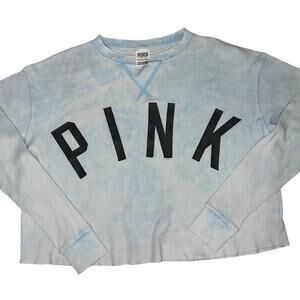Victoria Secret PINK Blue Crop Tie Dye Thermal Long Sleeve Shirt Size XS